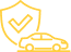 Icône de protection automobile : voiture et bouclier avec coche, symbolisant l'assurance véhicule ou la sécurité auto.