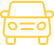 Icône de voiture jaune vue de face, avec phares ronds et calandre. Représente l'automobile ou le transport.