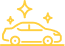 Icône de voiture berline propre et brillante avec étincelles. Symbole de lavage auto, detailing ou polissage.